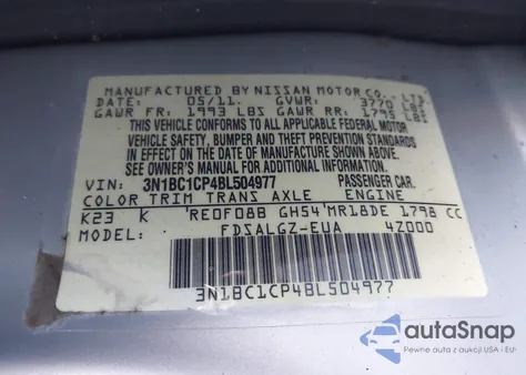 2011 Nissan Versa 1.8Sl from USA, damaged, VIN 3N1BC1CP4BL504977